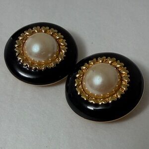 St. John Black and Gold faux Pearl Earrings